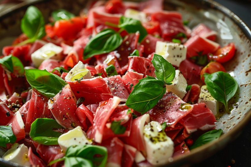 Mediterraanse salade met Bresaola, mozzarella en tomaten